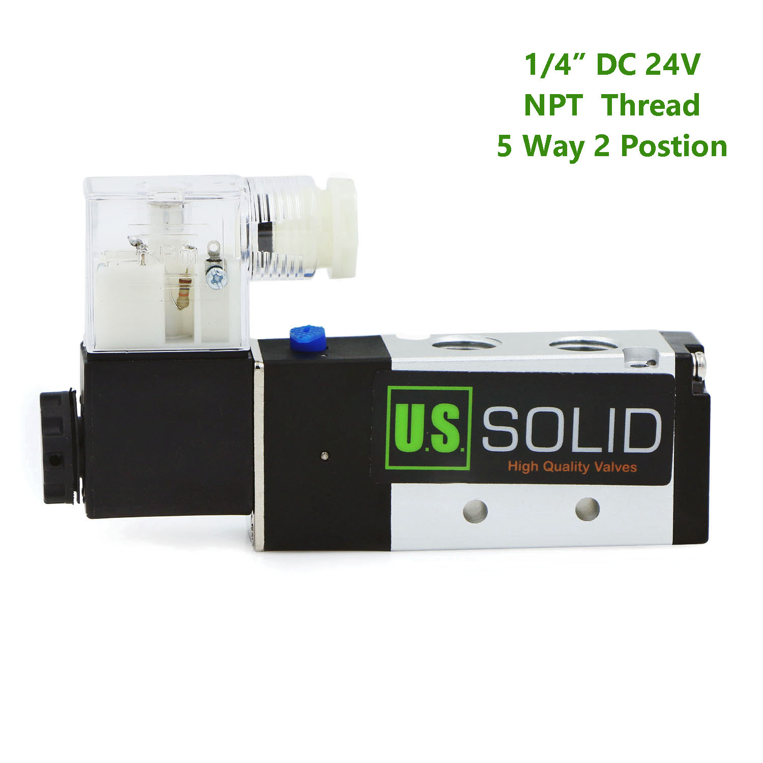 U.S. Solid 1/4″ Pneumatic Electric Solenoid Valve 5 way 2 Position DC 24V, Air