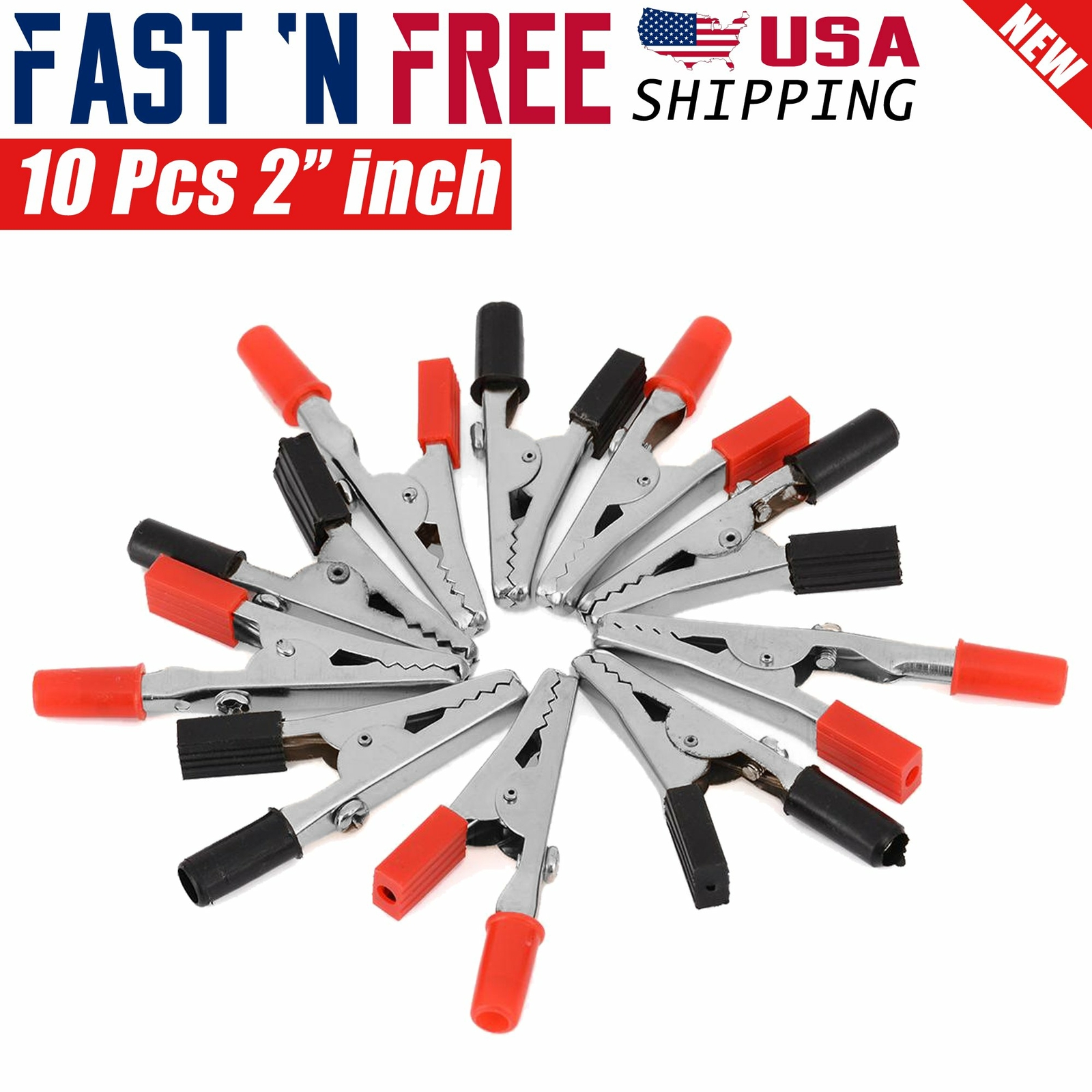 10 Pcs Electrical Test Clamps Metal Alligator Clips with Red & Black Handle Bulk
