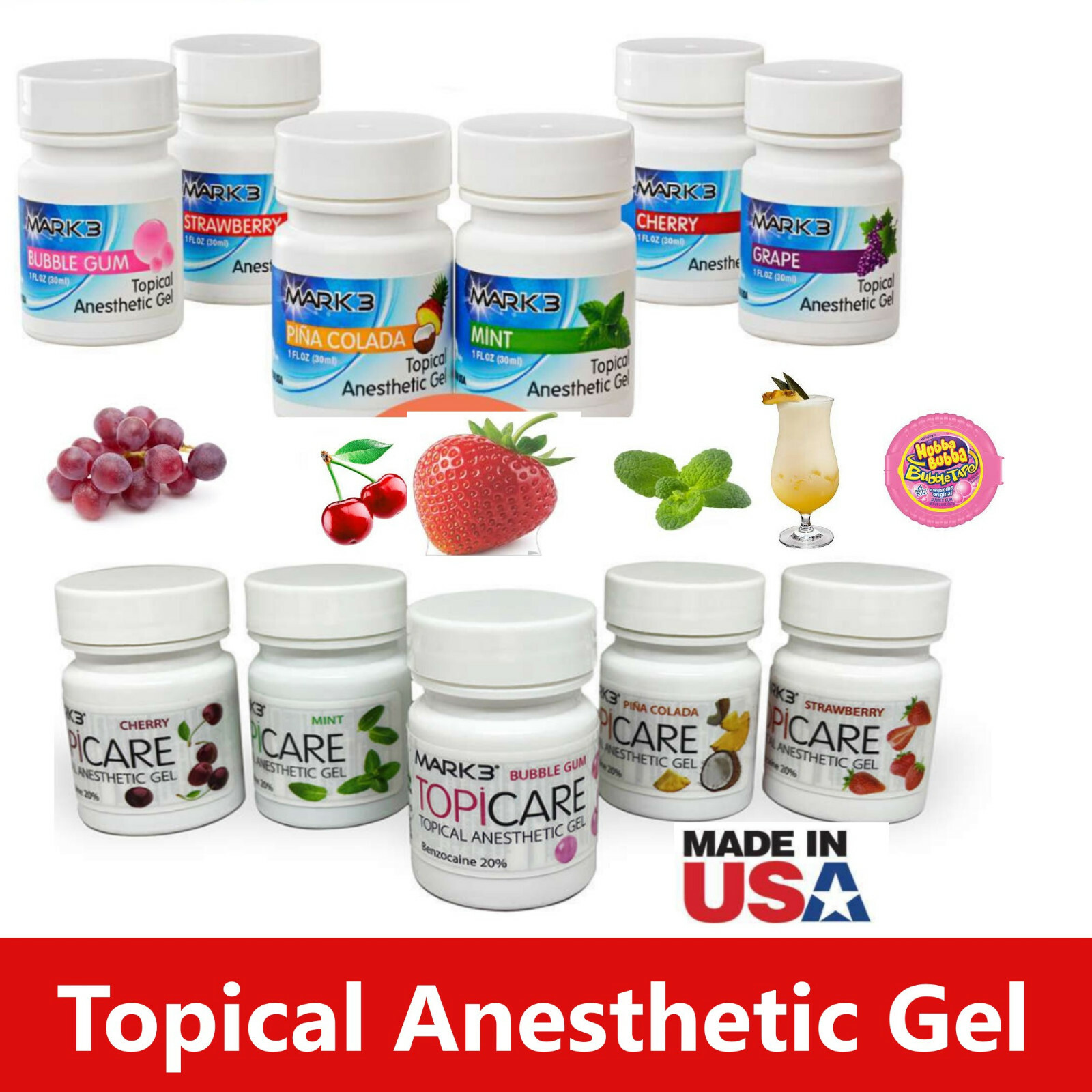 Dental Topical Anesthetic Gel 20%, 7 Flavors, 1oz Jar, Made in USA Exp 02/2027