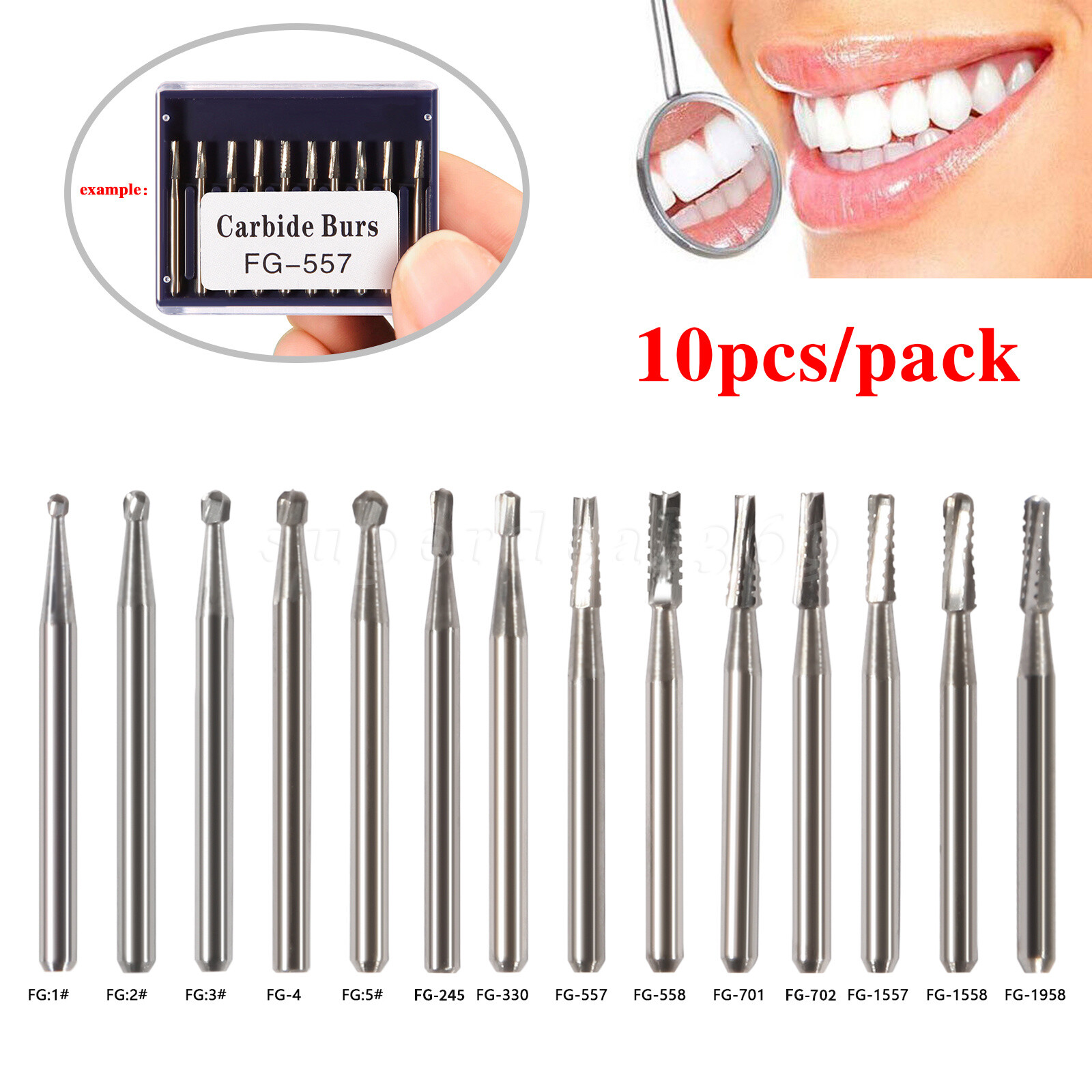 10-50 PCS Dental Carbide Tungsten Steel Burs Drills FG For High Speed Handpiece