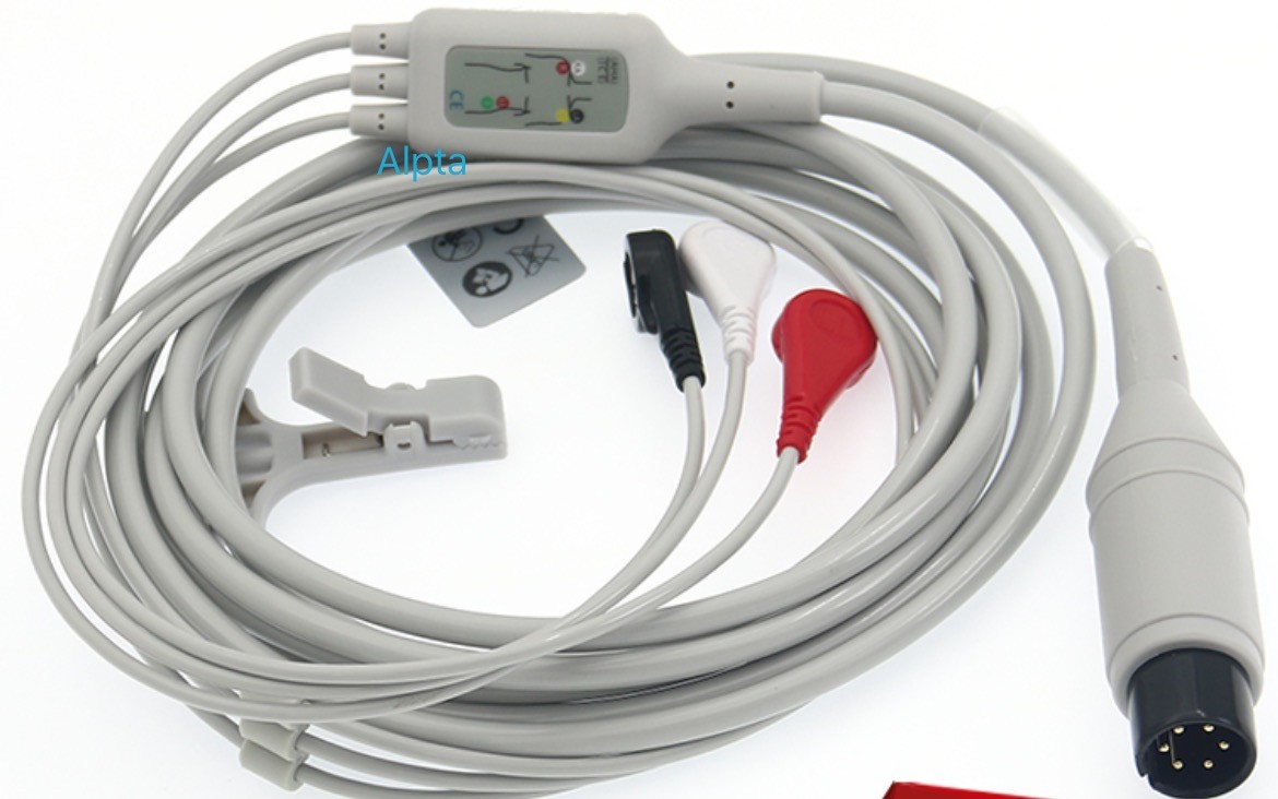 Normal Universally 3 lead ECG Cable with leadwires Snap Type Compatible 6Pin