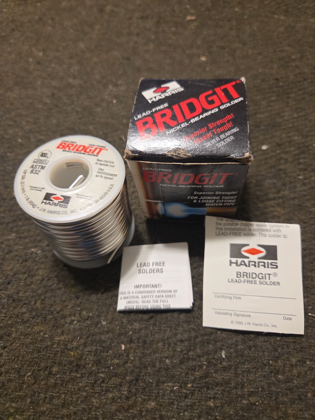 1Lb Harris Bridgit 1/8 inch 3.2mm Dia. Nickel-Bearing Solder NOS