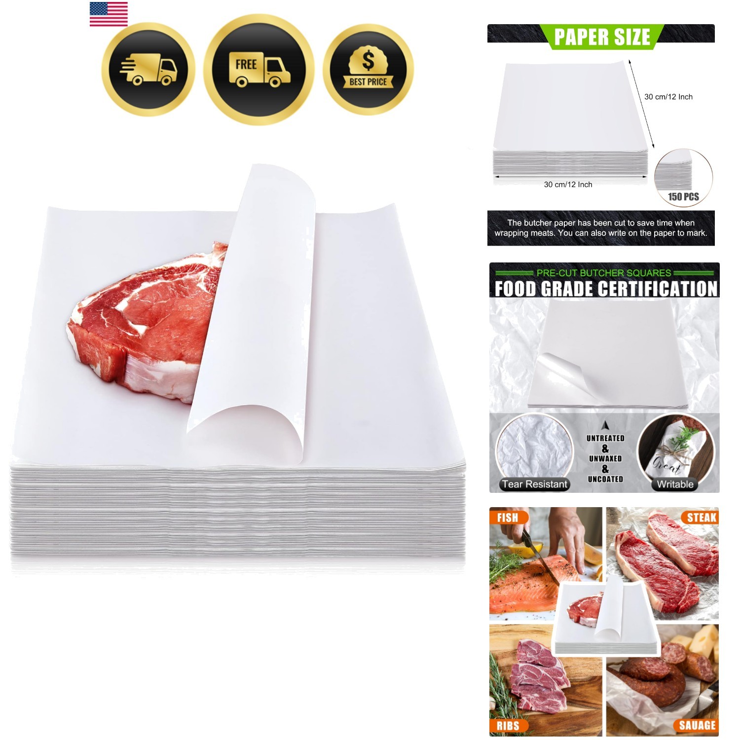 Sublimation White Butcher Paper Disposable Butcher Paper Sheets Square Meat S…