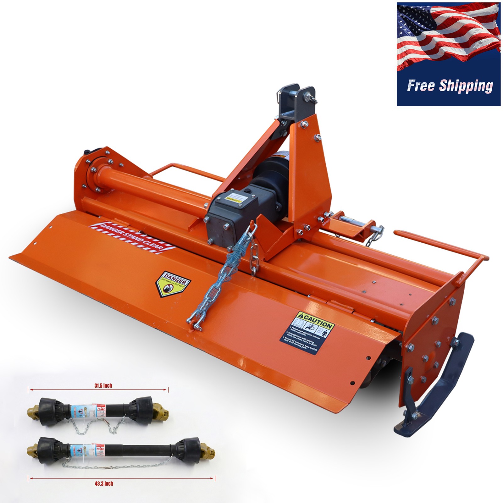3 Point 42″ Rotary Tiller Attachment Fits 15-25 HP Cat 1 Tractors PTO Driven US