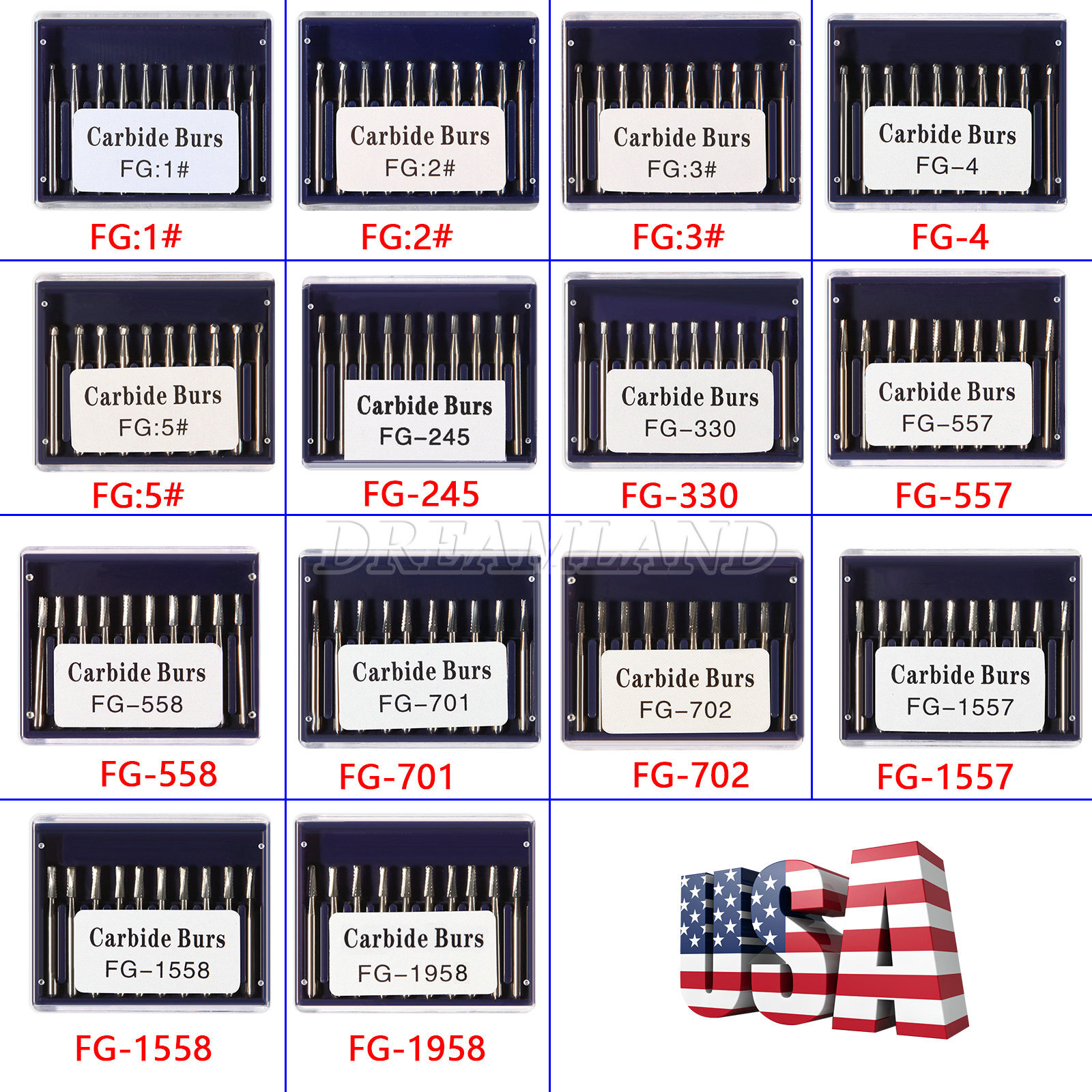 Dental (Surgical) Tungsten Carbide Burs FG Burs fit for High Speed Handpiece
