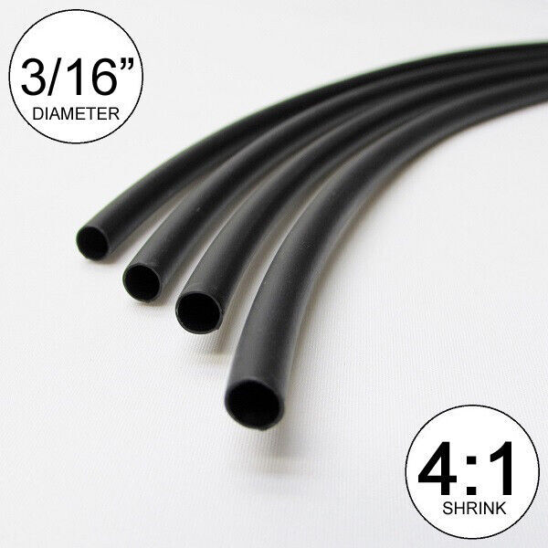 BLACK Heat Shrink Tube 4:1 ratio Dual Wall Adhesive Glue Marine waterproof