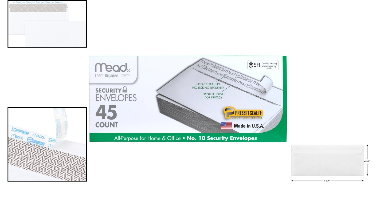 Peel and Seal Privacy Envelopes – 4-1/8″ x 9-1/2″ for Home & Office – 45 Count
