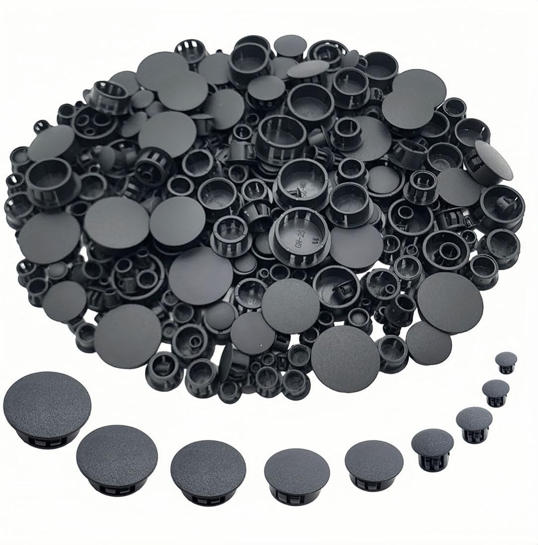 360 PCS 9 Sizes Plastic Hole Plugs Flush Type Hole Plugs Snap in Locking Black