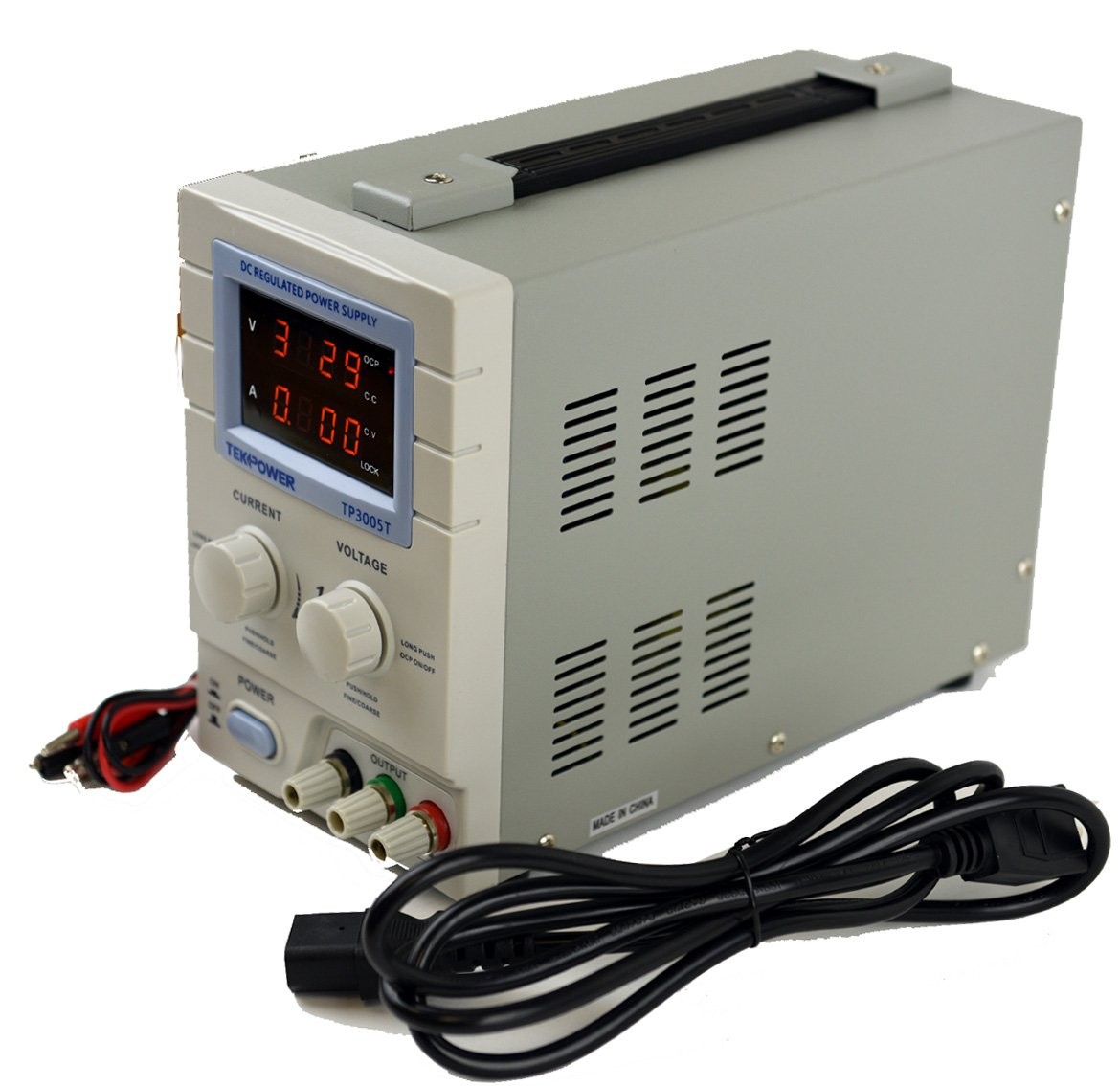 TP3005T Variable Linear DC Power Supply 0-30V @ 0-5A W/ Alligator Test Leads