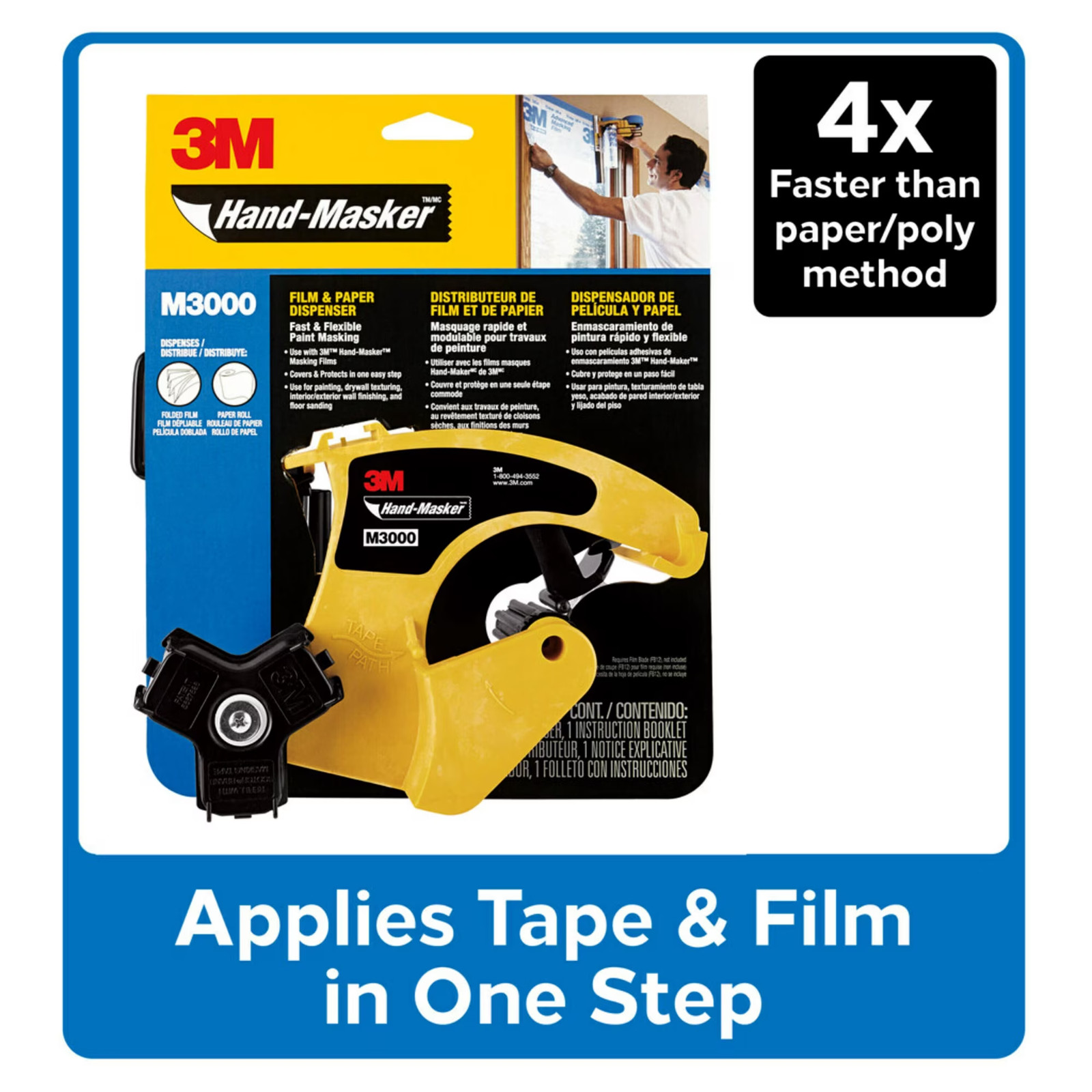 3M Hand Masker M3000 Tape Dispenser, Film & Tape, Applies Painter’s Tape to Mask