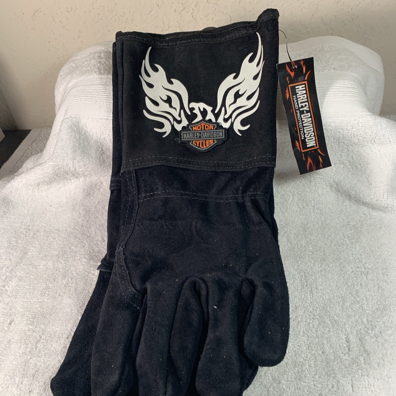 LICENSED HARLEY DAVIDSON MOTORCYCLE GAUNTLET WELDING GLOVES LEATHER NEW Eagle XL