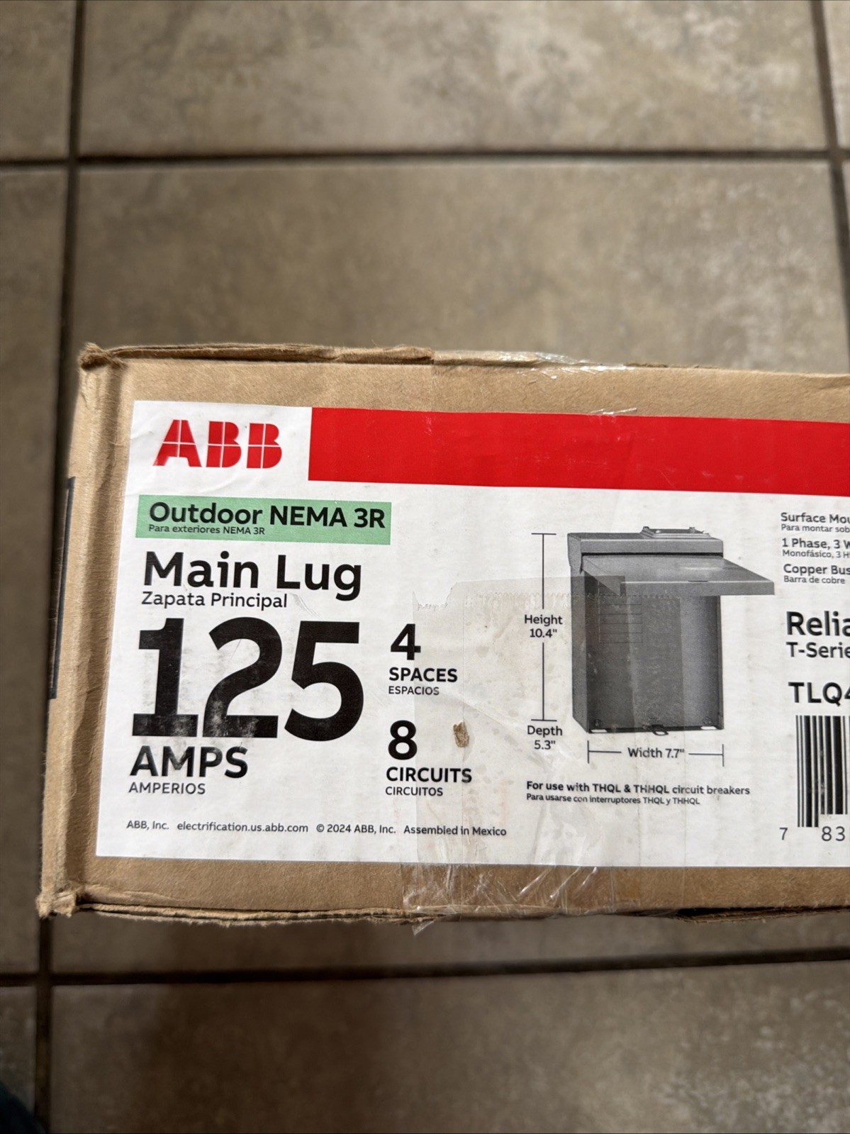 ABB 125A 4 Space 8 Circuit Outdoor Main Lug Panel TLQ412R1