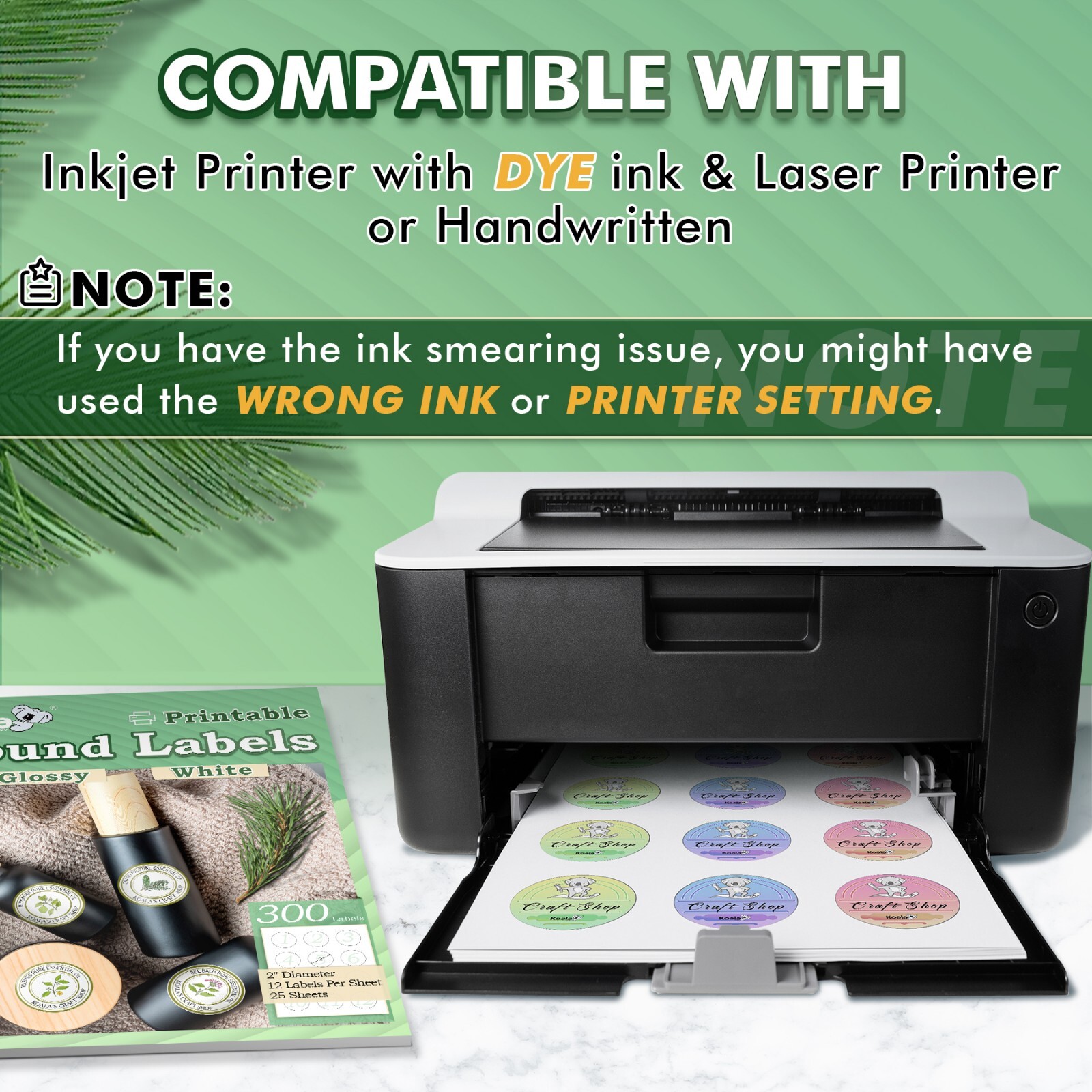 Koala Printable Round Label 2 Inch Waterproof Round Sticker Paper Inkjet Laser