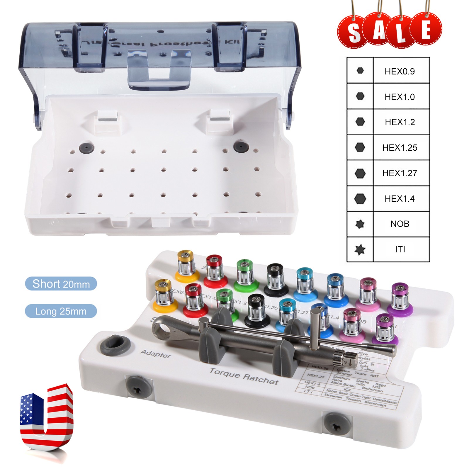 Dental Universal Implant Kit Abutment Hand Driver Hex Screwdriver Long+Short US