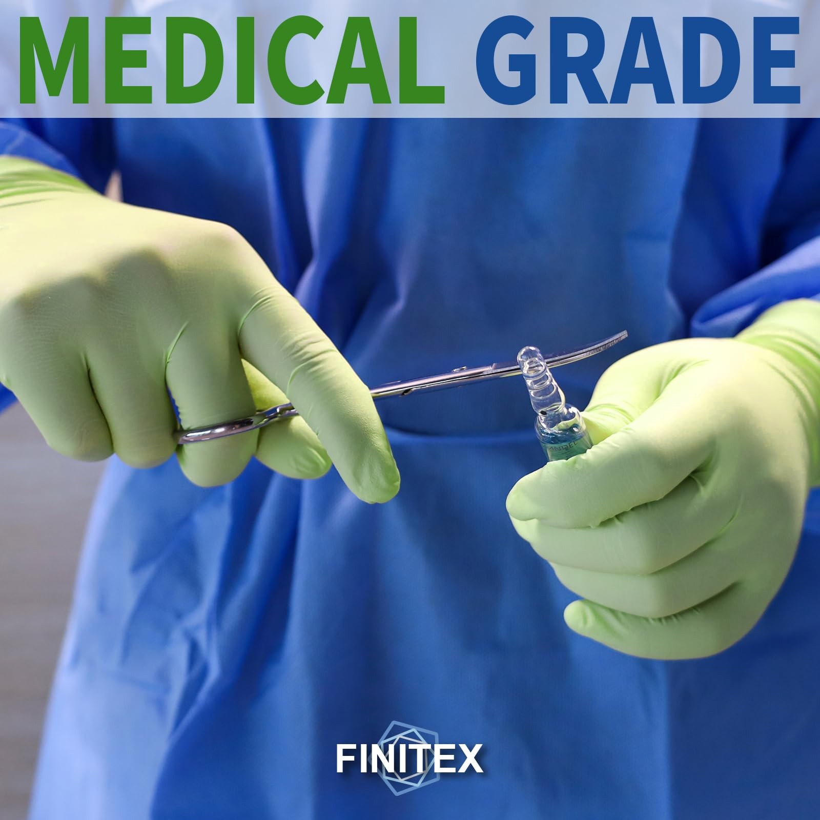 FINITEX Nitrile Disposable Latex-Free Gloves – Small, Green (Medium 100)