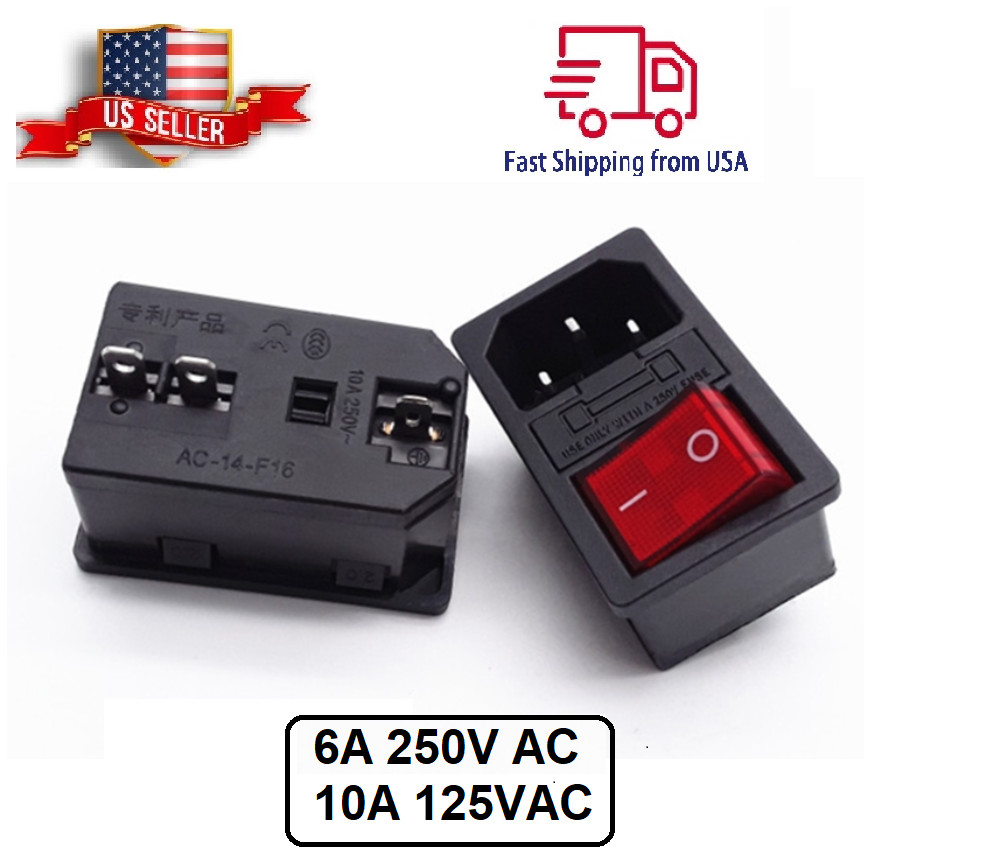 Sodial(R) Inlet Male Power Socket with Fuse Switch 10A 250V 3 Pin IEC320 C14 AD