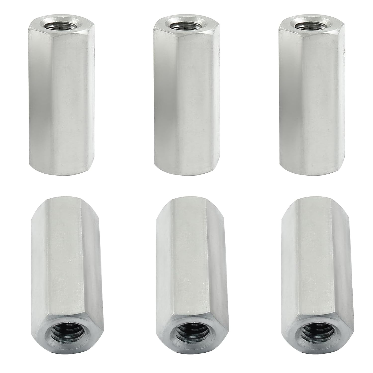 6 Pcs M6 X 1.0-Pitch 25 mm Length Hex Coupling Nut, 10 mm Width Stainless Steel