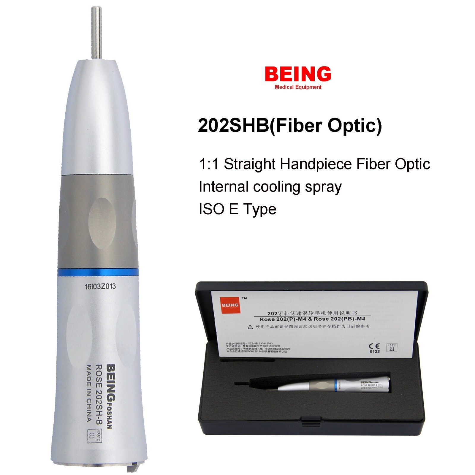 BEING Dental Fiber Optic Straight Handpiece Low Speed Contra Angle Air Motor 6H