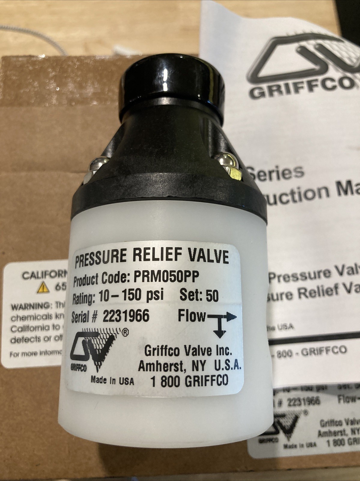 Griffco PRM050PP Pressure Relief Valve 10-150 PSI – New in Factory Box 1/2″NPT