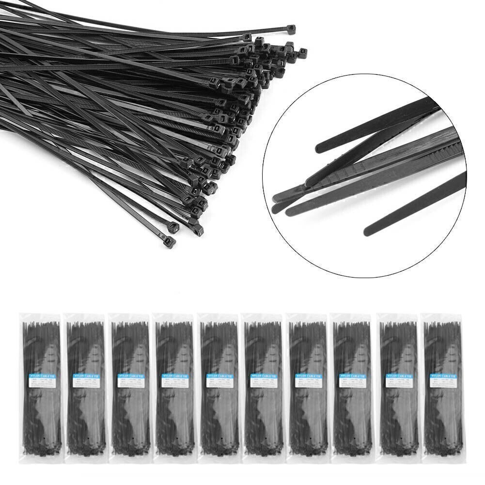 1000 PCS Pack 12″ inch Black Network Cable Cord Wire Tie Strap 60 Lbs Zip Nylon