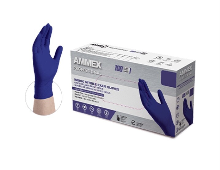 AMMEX Indigo Nitrile Disposable Exam/Medical Gloves 3 Mil Case of 1000/10 Boxes