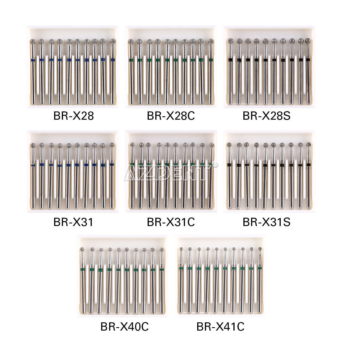 10pcs AZDENT Dental Diamond Burs Ball Round FG 1.6mm for High Speed Handpiece