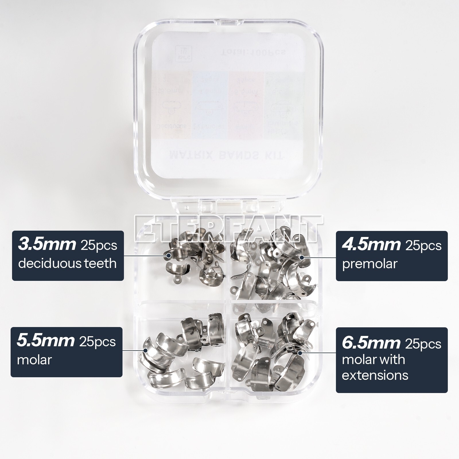 3.5-6.5mm Dental Matrix Bands Ring Sectional Matrice Clamp 100Pcs/Box