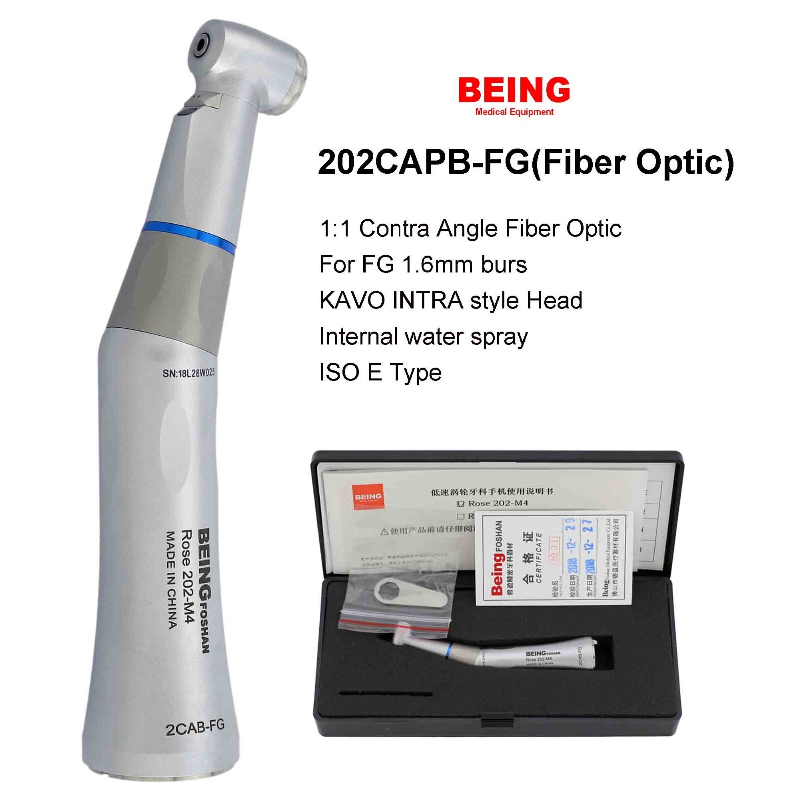 BEING Dental Fiber Optic Straight Handpiece Low Speed Contra Angle Air Motor 6H
