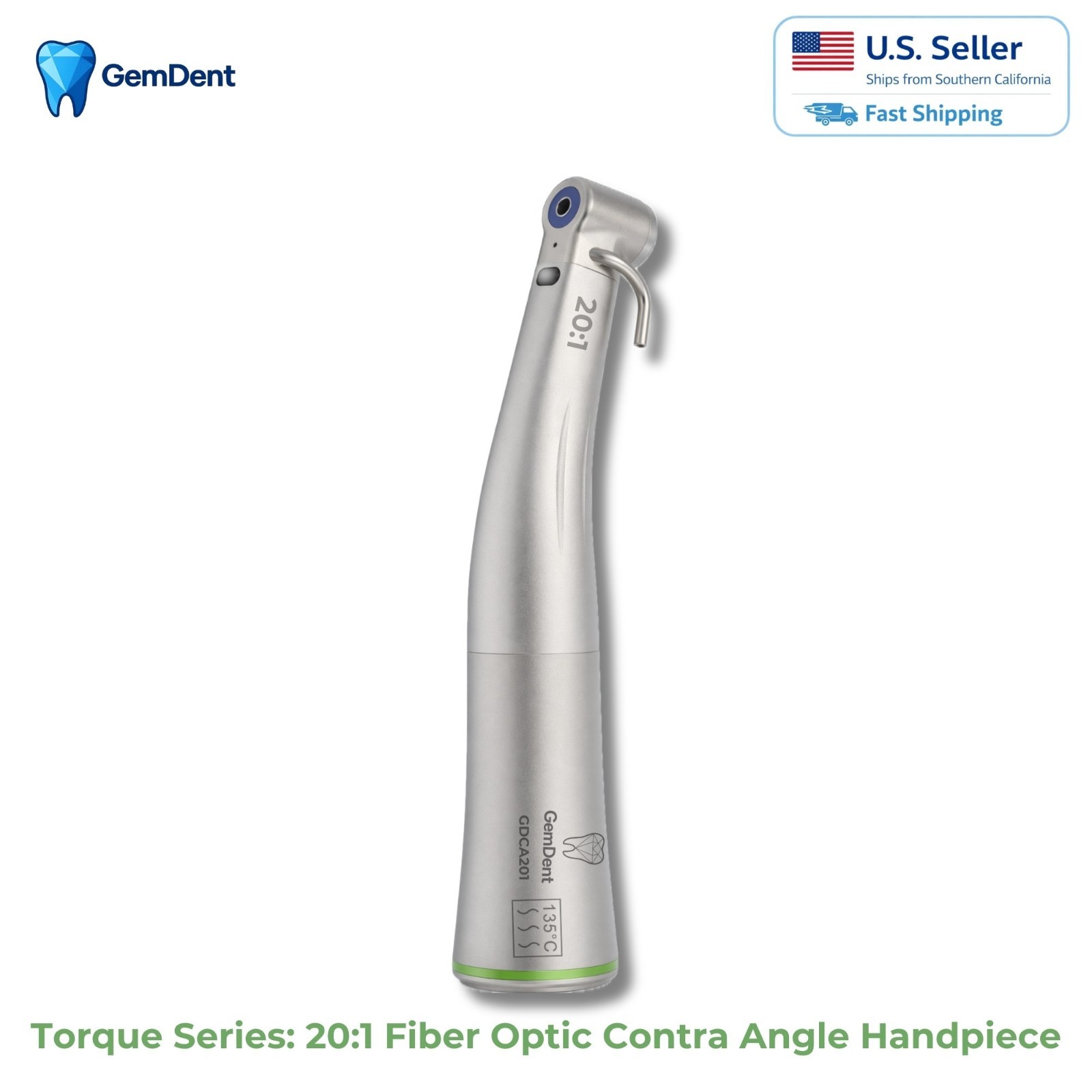 GemDent 20:1 Reduction Contra Angle Implant Surgical Fiber Optic LED Push Button