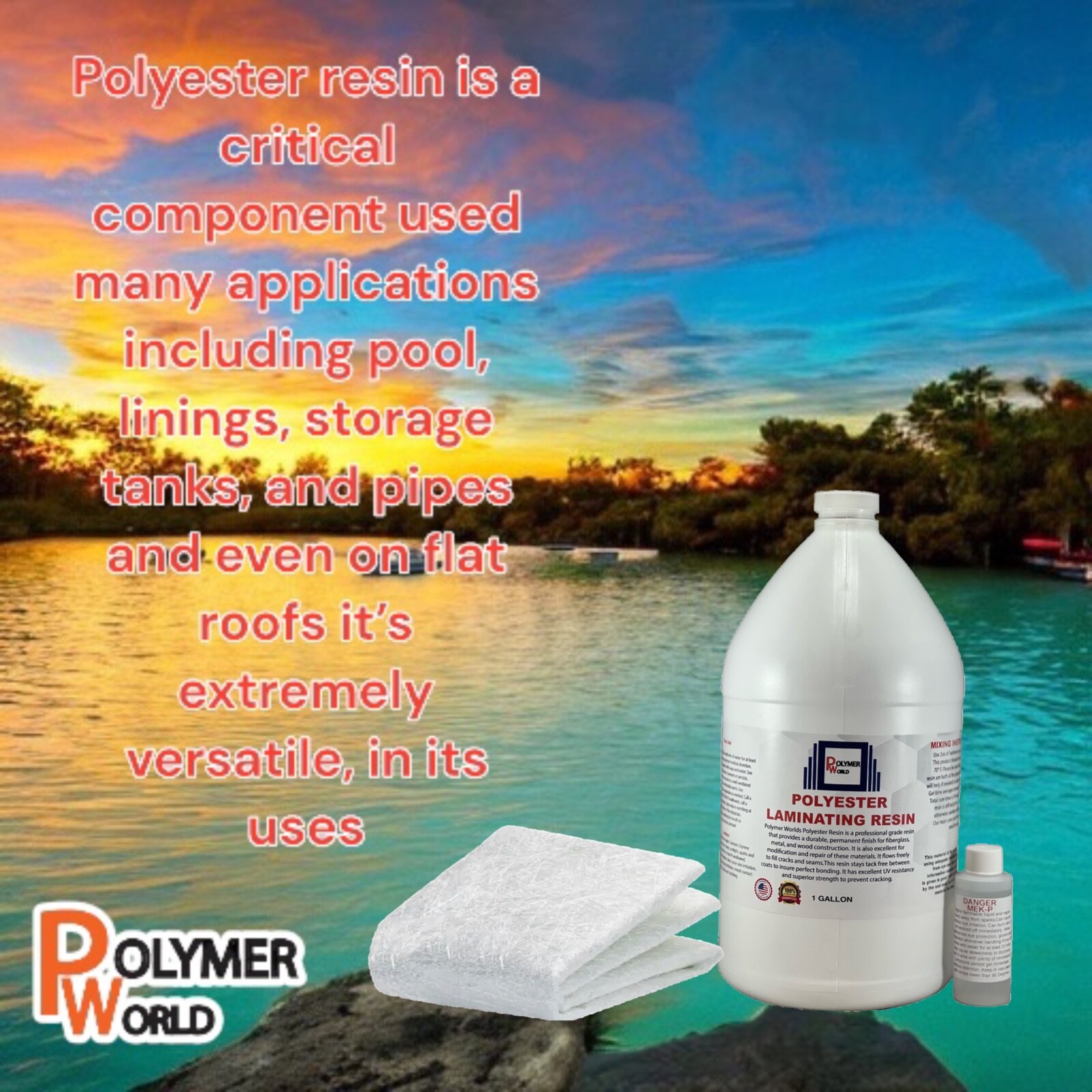 Fiberglass Repair Kit 1 Gal of Polyester Resin .75x50x5 Yard Chopped Strand Mat