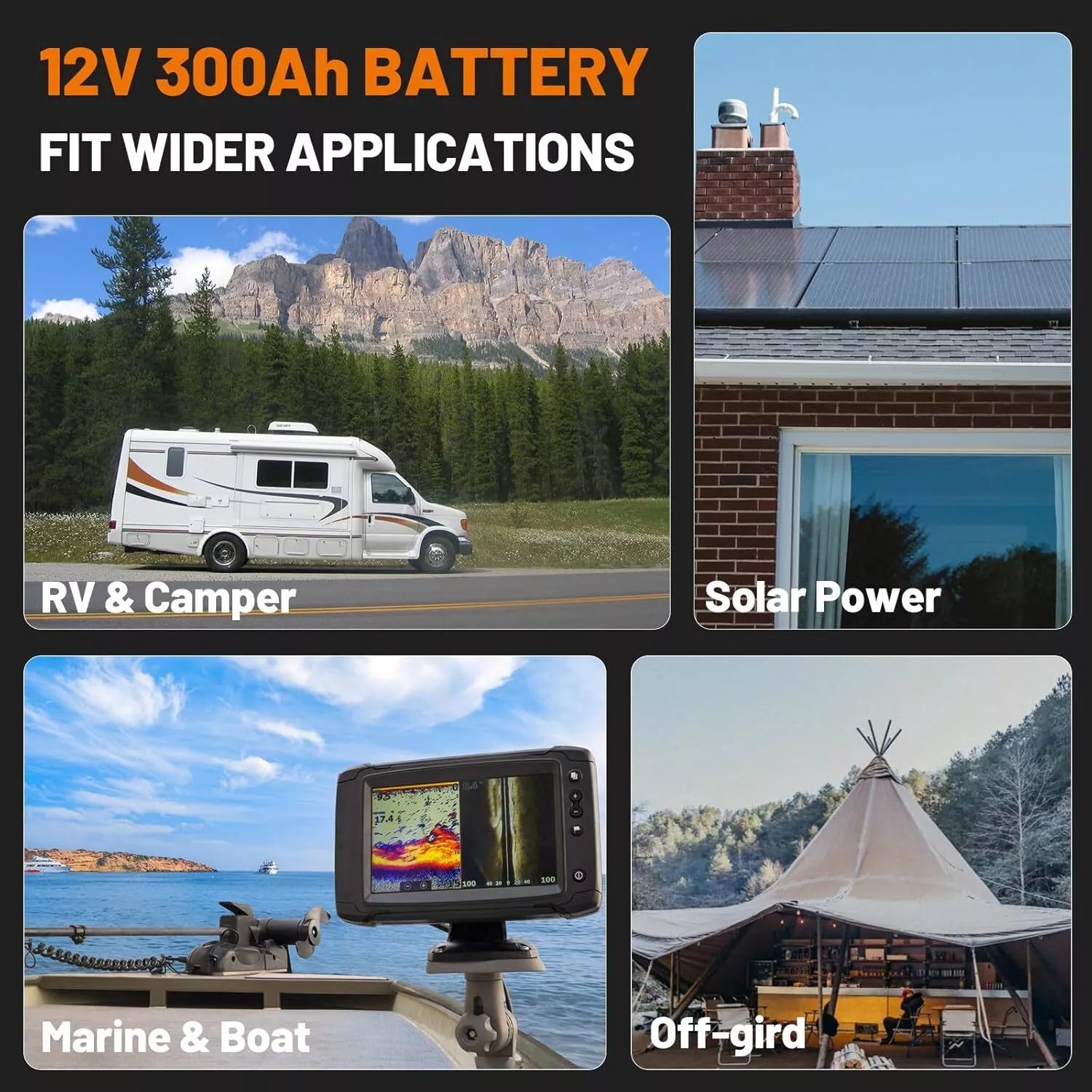 12V 300Ah LiFePO4 Lithium Battery 3840Wh Built-in BMS Solar RV Marine Off-grid