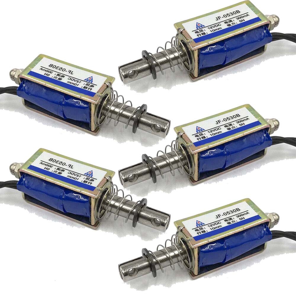 Micro DC Solenoid Valve Electromagnet DC 12V Spring Push-Pull Through Type 5pcs