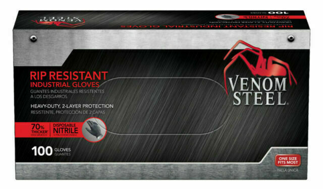 Venom Steel Heavy Duty Nitrile Black Glove 6mil Rip Resistance Latex Free 100 Ct