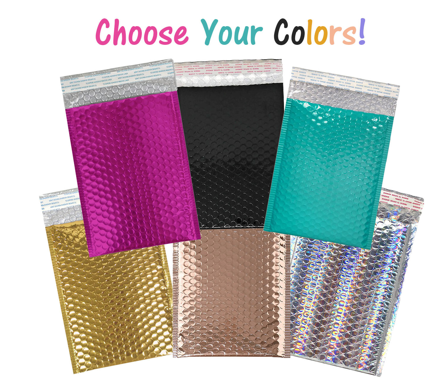 6×9 Metallic Hot Pink,Teal,Black, Holographic,Copper, Rigid 6×10 Bubble Mailers