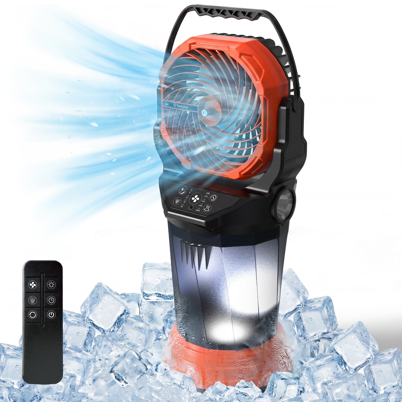 Rechargeable Battery Camping Fan Bucket Misting Fan Remote 120° Oscillating Fan
