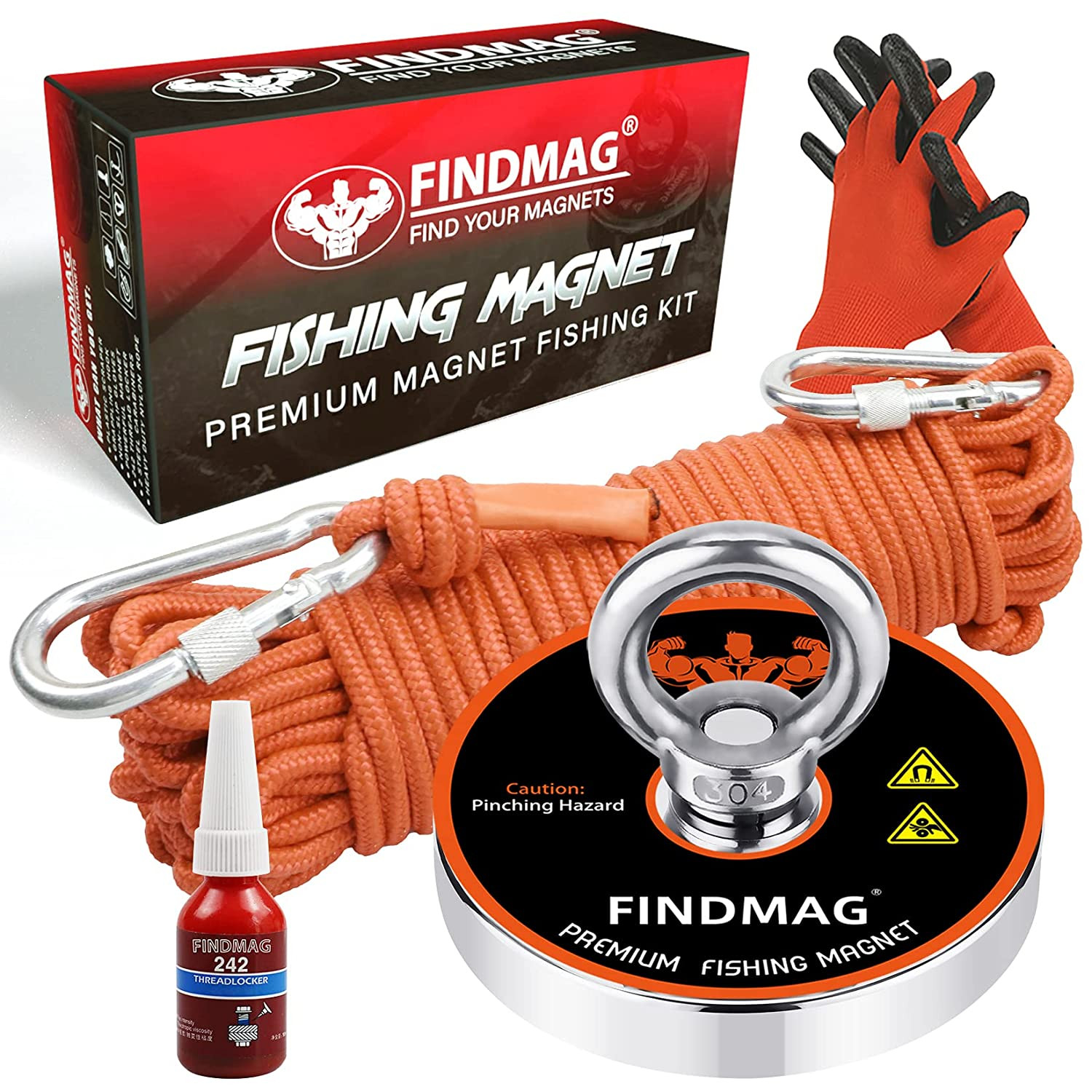 FINDMAG 1000 LBS Pulling Force Magnet Fishing Kit Fishing Magnets with Rope, Kit