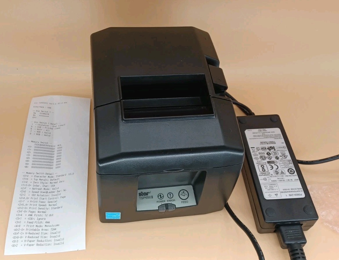 STAR TSP-650II Black USB POS Thermal Receipt Printer w AC Adapter ~ 650-II