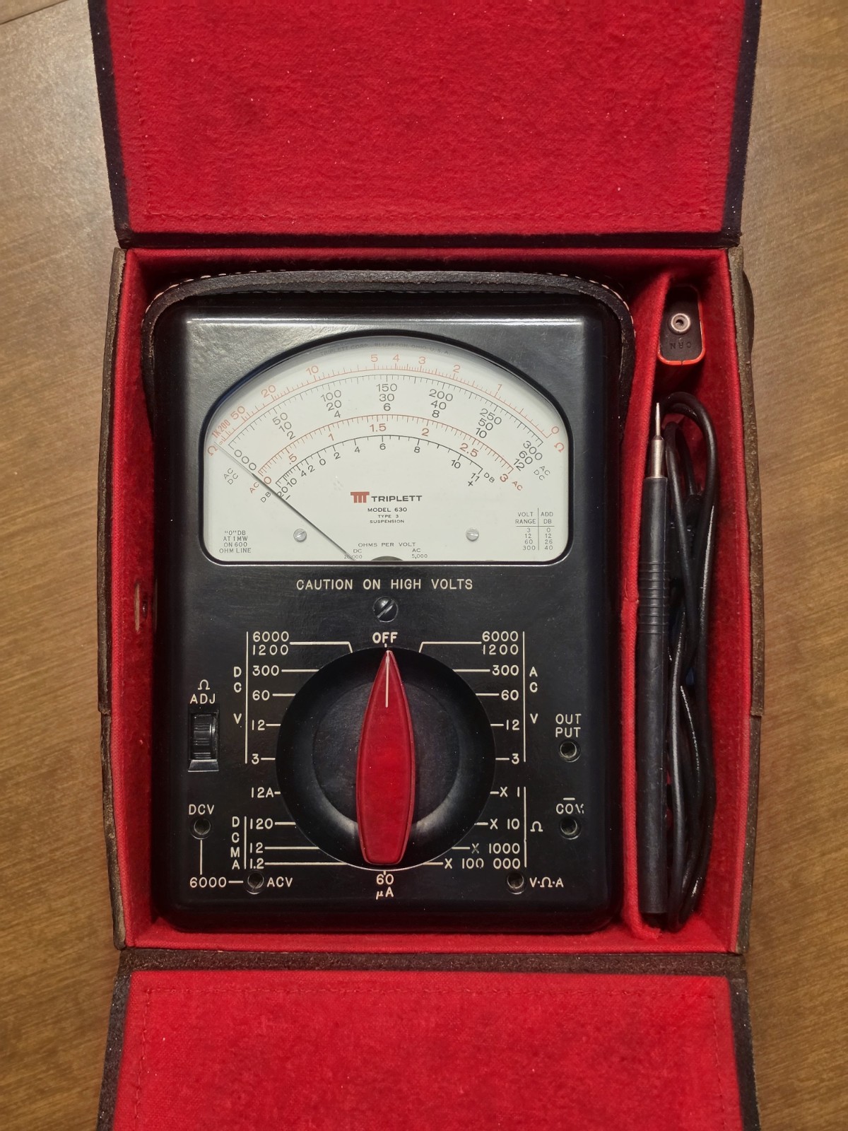 Vintage Triplett 630 Type 3 Analog VOM Multimeter with Original Leather Case