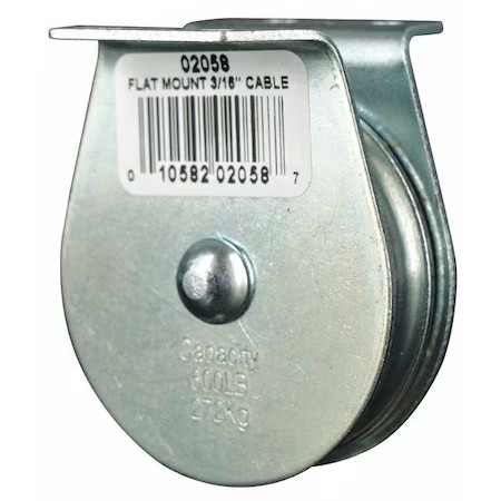 Pulley Block, Wire Rope, 3/16 In Max Cable Size, 600 Lb Max Load, Zinc Plated,