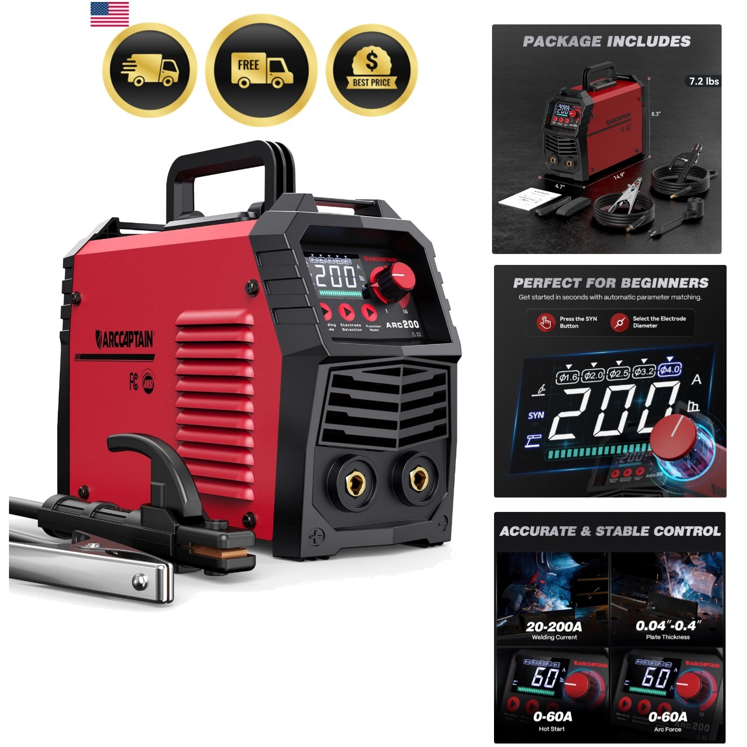 Stick Welder, [Large LED Display] 200A ARC/Lift TIG Welding Machine with Syne…