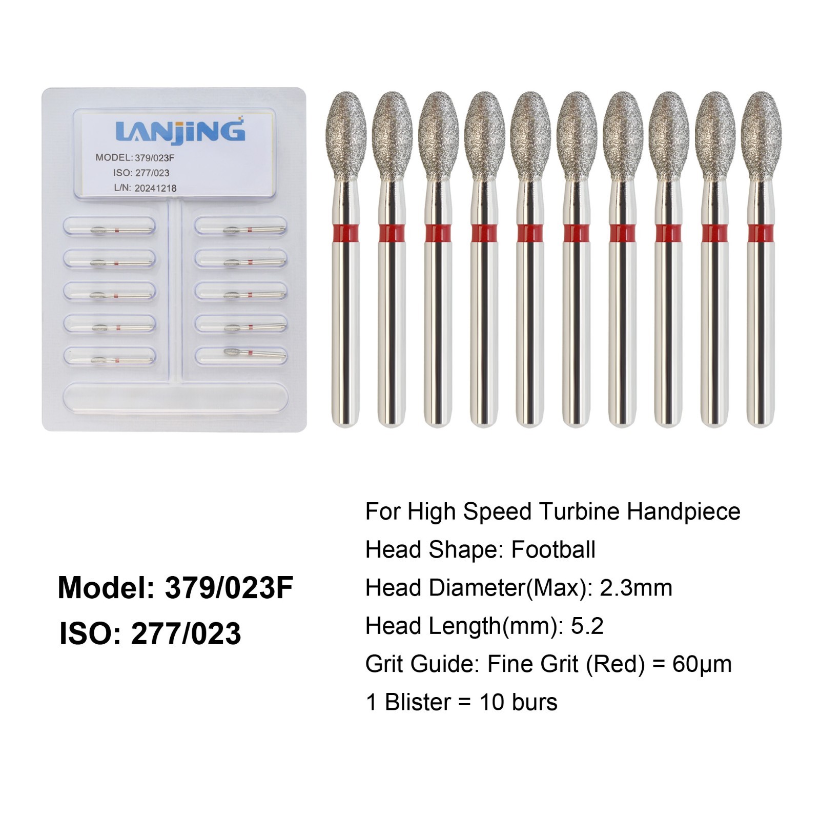 Dental Diamond Burs Football Bur FG Fine Coarse High Speed Friction Grip 368 379