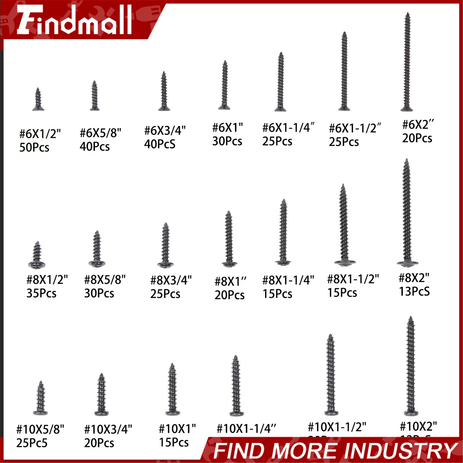 485Pcs Screws Assortment Kit, #6#8#10 Round Head & Truss Head & Flat Head