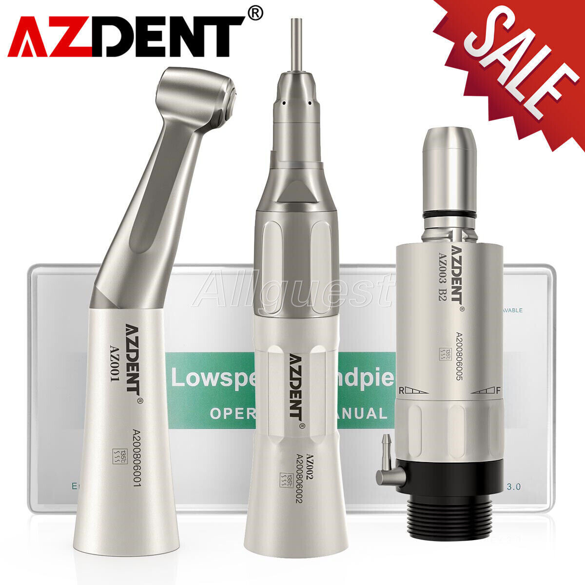 AZDENT Dental Slow Low Speed Handpiece Straight Contra Angle Air Motor 2 Hole