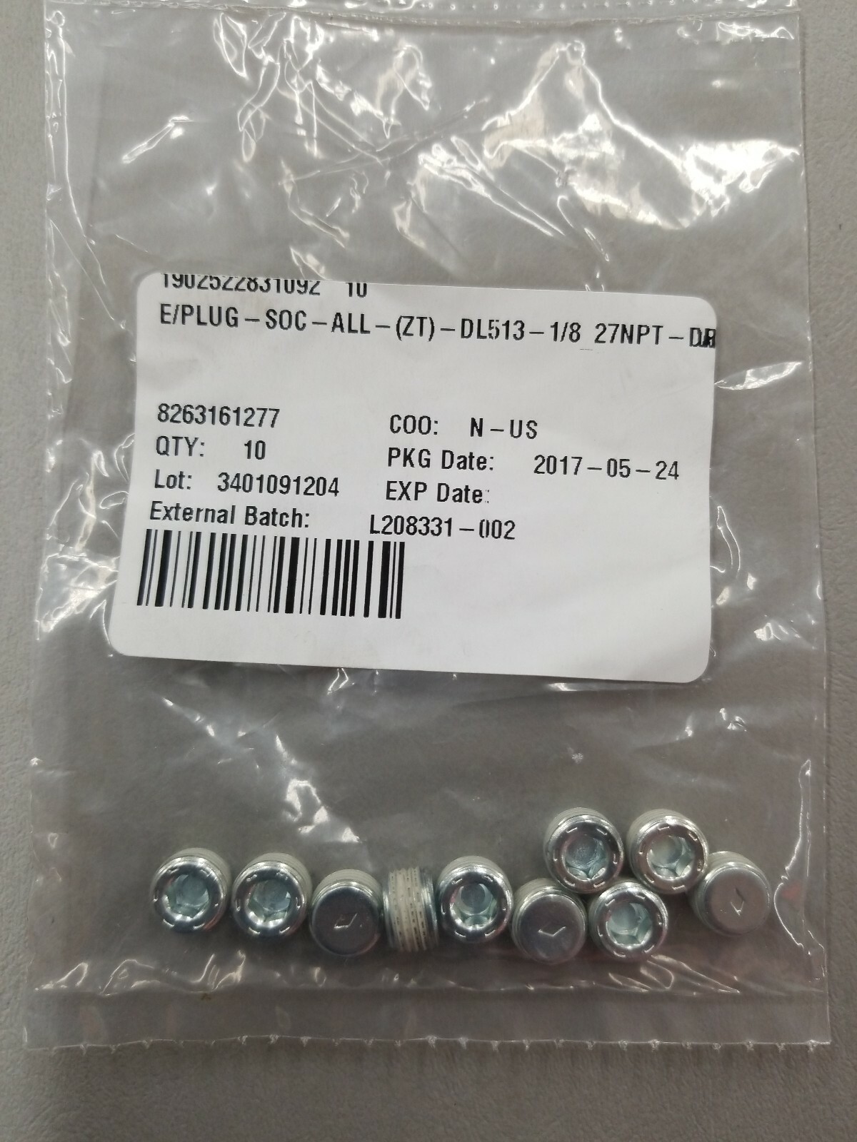 (10pc) 1/8″ -27 x 1/4″ Hex Socket Allen Pipe Thread Plug Chrome Plated Steel