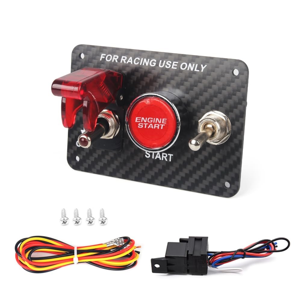 3In1 Carbon Fiber 12V Ignition Switch Panel Start Button For RV Boat