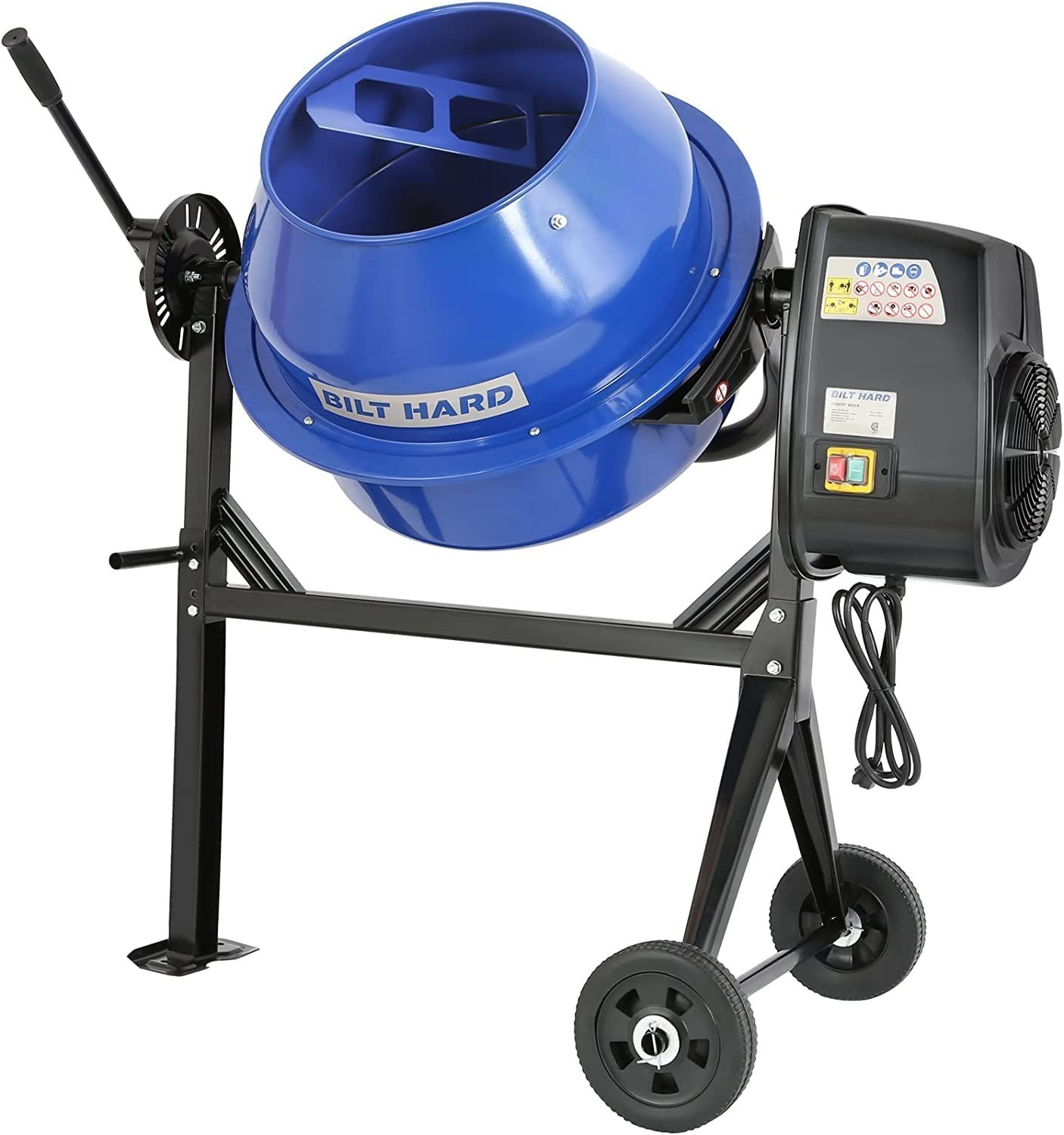 BILT HARD 4 Cu Ft Electric Cement Mixer, 550W Portable, Wheelbarrow Style
