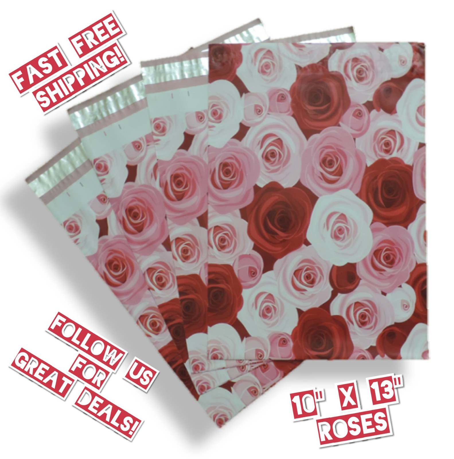 uPaknShip 10×13 Pink & Red Roses Designer Poly Mailers – Shipping Envelopes