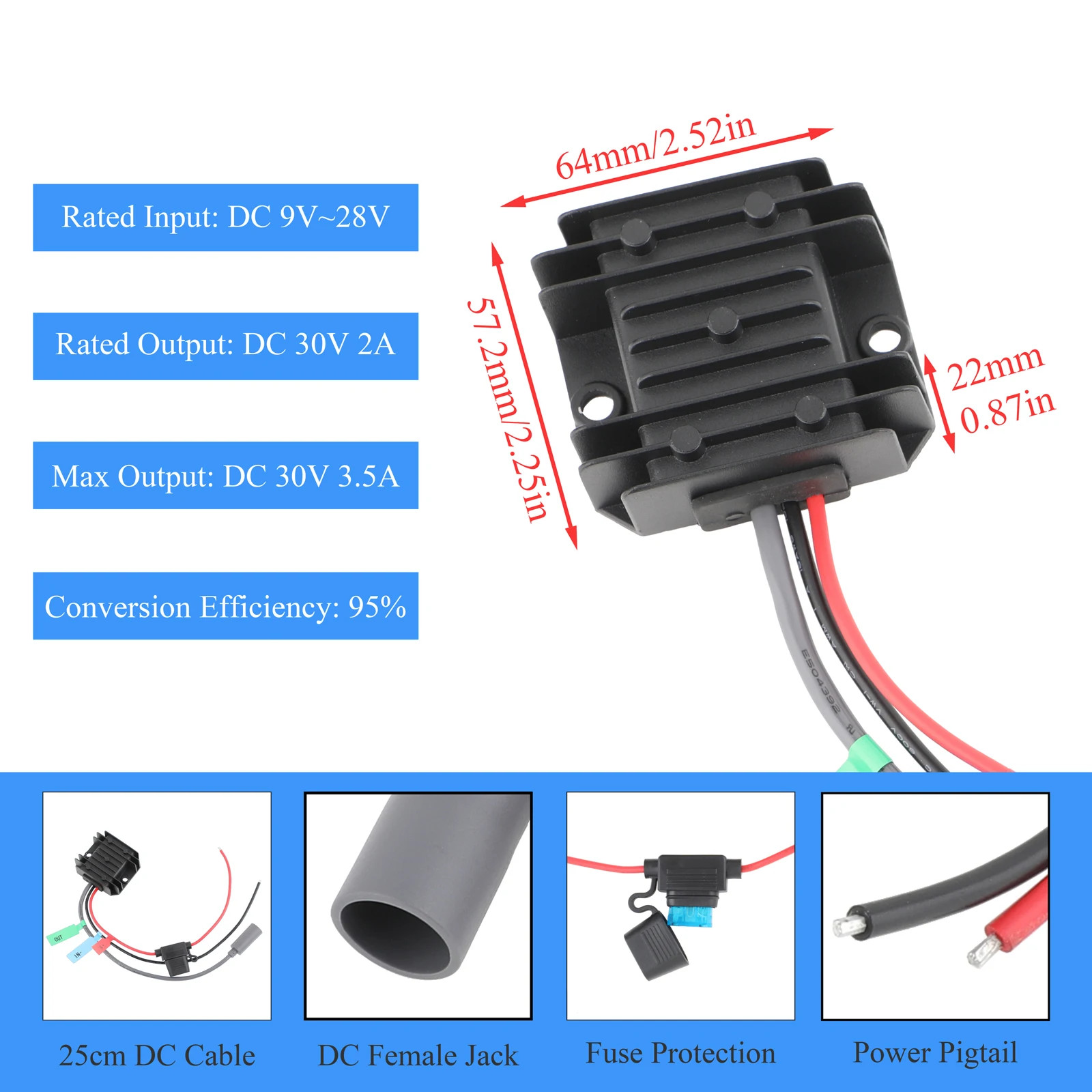 30V DC Boost Converter 12V/24V to 30V 3.5A Step Up Module Fused DC Cable 3-20m
