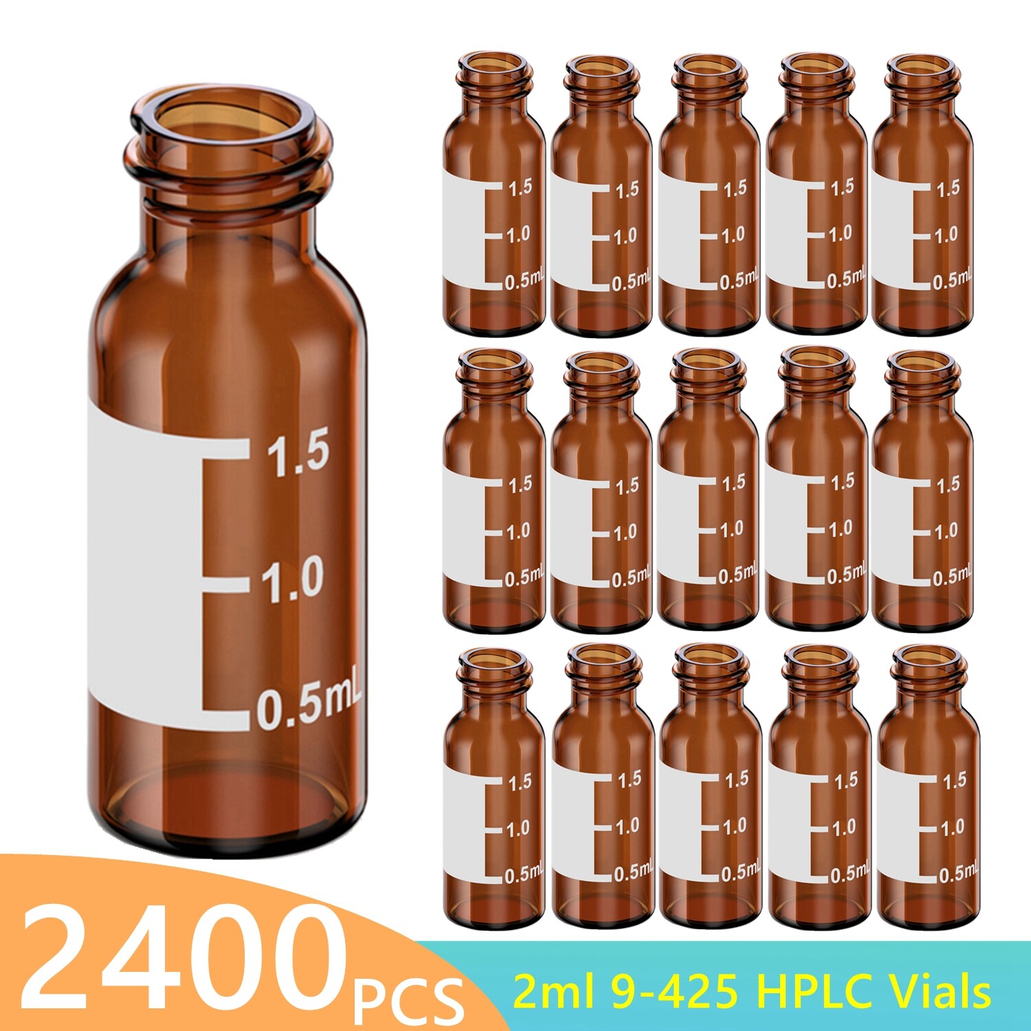 2400PCS 2ml Amber Autosampler Vials HPLC GC, LAB Glass Bottle 9-425 Screw Top US