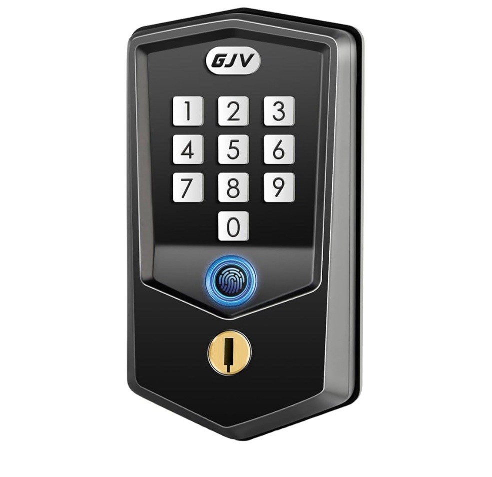 Keyless Entry Door Lock, GJV Fingerprint, Smart Lock for Front Matte Black-S2